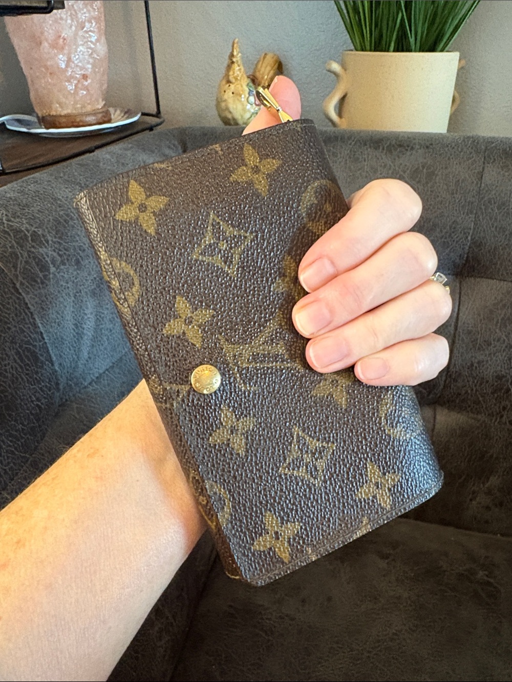 Louis Vuitton Brown & Gold Monogram Snap Wallet, vintage